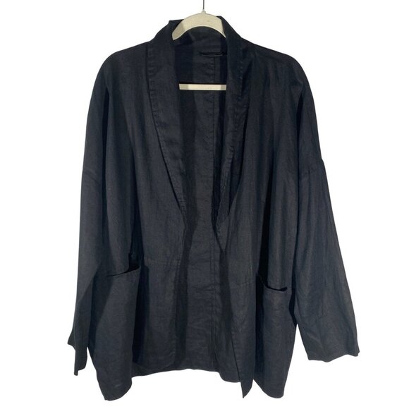 ADRIENNE VITTADINI Black 100% Linen Open Front blazer Jacket Size L neutral - Picture 1 of 8